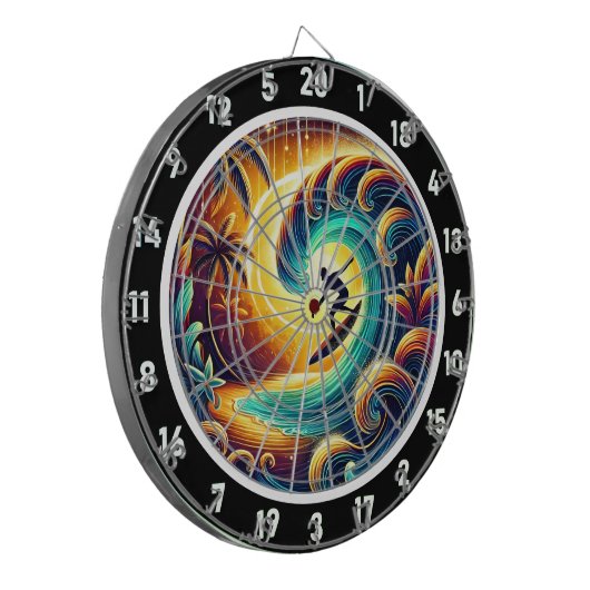 Surfer Sunset Wave Artwork Dartscheibe (Vorderseite Links)