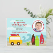 Surfer Surf Foto Geburtstagsparty Einladungen (Stehend Vorderseite)