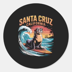 Surfer Surft 70er 80er Santa Cruz Kalifornien Retr Runder Aufkleber