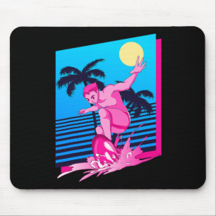 Surfer Synthwave Sonnenuntergang Palmen Surfen 80e Mousepad