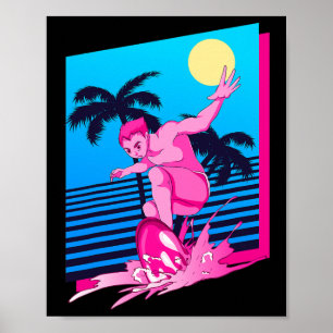 Surfer Synthwave Sonnenuntergang Palmen Surfen 80e Poster
