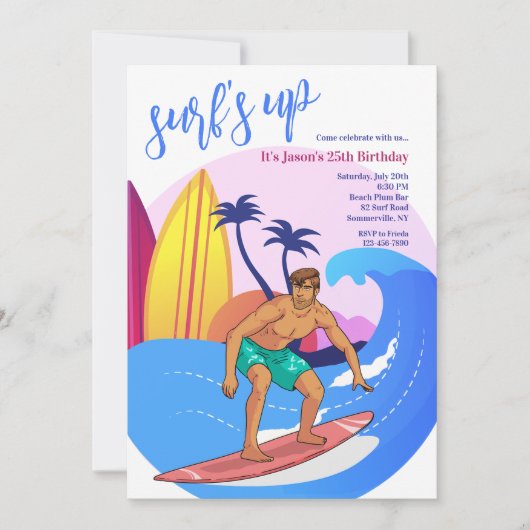 Surfer-Typ Einladung (Vorderseite)