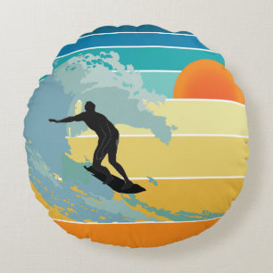 Surfer Typ Vintag Sunset Rundes Kissen