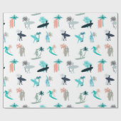 Surfer und Palmen Baummuster Geschenkpapier (Flach)