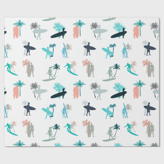 Surfer und Palmen Baummuster Geschenkpapier (Flach)