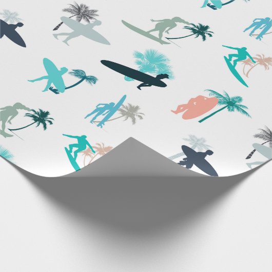 Surfer und Palmen Baummuster Geschenkpapier (Ecke)