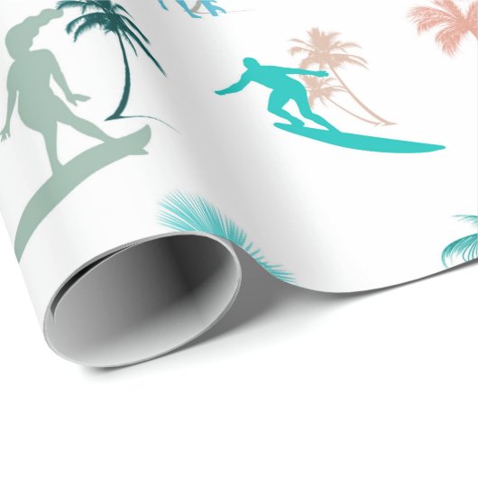 Surfer und Palmen Baummuster Geschenkpapier (Rolleneckpunkt)