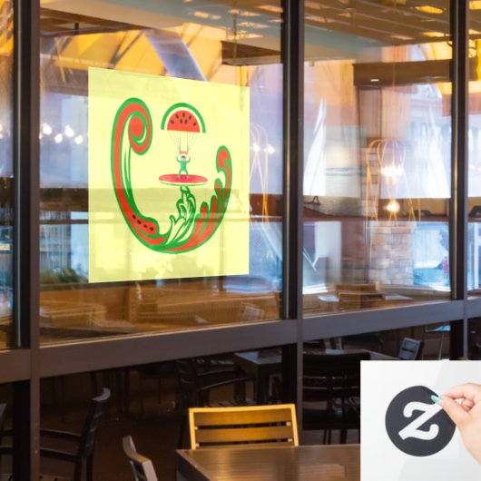 Surfer und Skydiver in Melon Water Fensteraufkleber (Restaurantfenster)