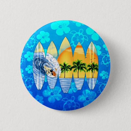 Surfer und Surfbretter Button (Vorderseite)