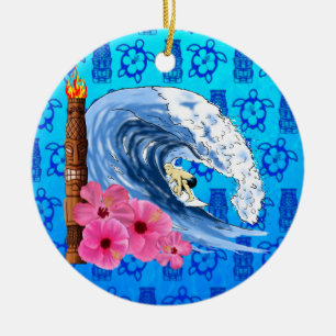 Surfer und Tiki Statue Keramikornament
