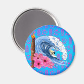 Surfer und Tiki Statue Magnet (Vorderseite/Rückseite)