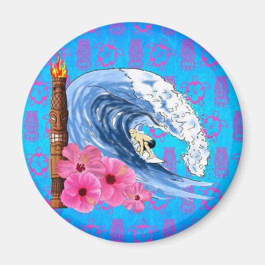Surfer und Tiki Statue Magnet (Vorne)