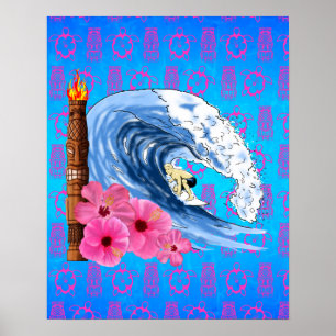 Surfer und Tiki Statue Poster