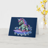 Surfer Unicorn Zombie Karte (Gelbe Blume)