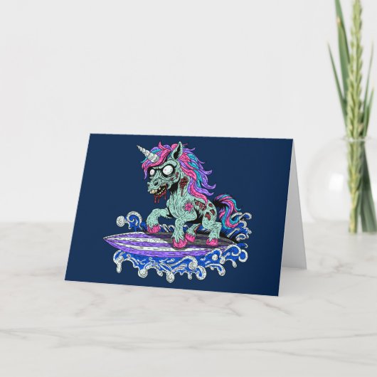 Surfer Unicorn Zombie Karte (Vorderseite)