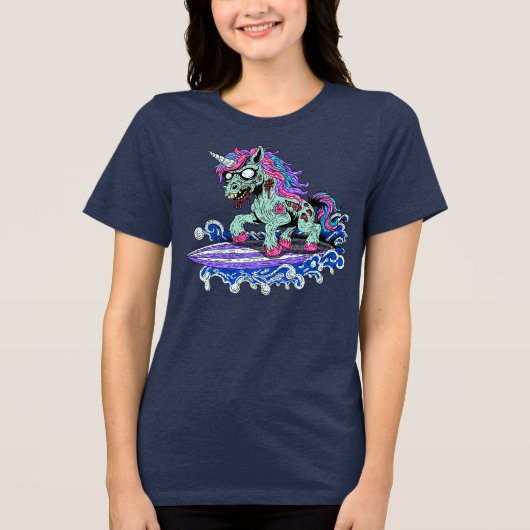 Surfer Unicorn Zombie Tri-Blend Shirt (Vorderseite)