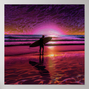 Surfer unter dem Magenta-Himmel Poster