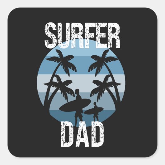 Surfer-Vater-Sticker Quadratischer Aufkleber (Vorderseite)
