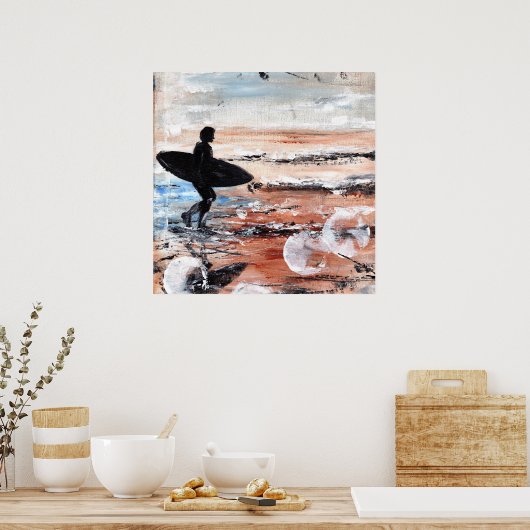 Surfer Walking Art Print Poster (Küche)