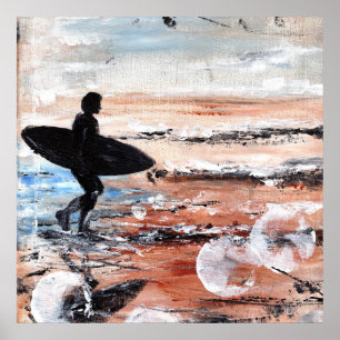 Surfer Walking Art Print Poster