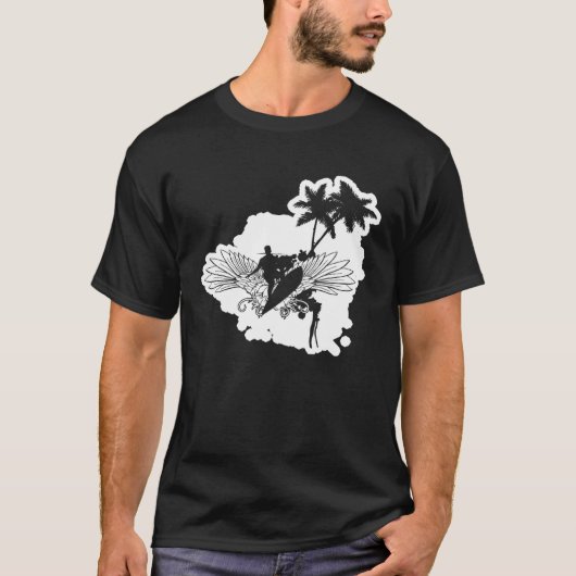 Surfer Waves Palm Trees Surfen T-Shirt (Vorderseite)