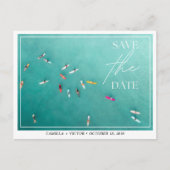 Surfer Wedding Blue Ocean Save the Date Postcard Postkarte (Vorderseite)