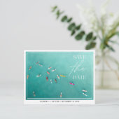 Surfer Wedding Blue Ocean Save the Date Postcard Postkarte (Stehend Vorderseite)