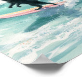 Surfer Whimsical Black Cat Wasserfarbe Kunst Poster (Ecke)