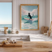 Surfer Whimsical Black Cat Wasserfarbe Kunst Poster