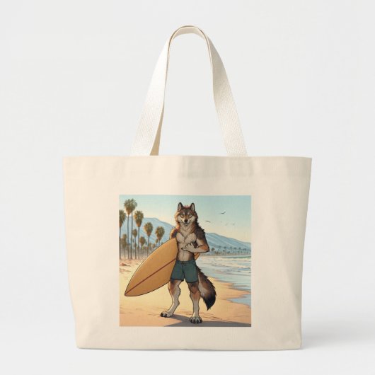 Surfer Wolf Jumbo Stoffbeutel (Vorne)