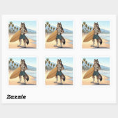 Surfer Wolf Quadratischer Aufkleber (Blatt)