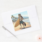 Surfer Wolf Quadratischer Aufkleber (Umschlag)