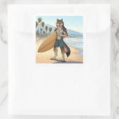 Surfer Wolf Quadratischer Aufkleber (Tasche)