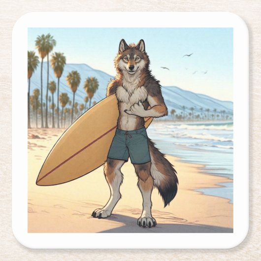 Surfer Wolf Rechteckiger Pappuntersetzer (Vorderseite)