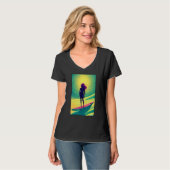 Surfergirl Girl Woman Surfboard Waves Sea Vacation T-Shirt (Vorderseite Vollansicht)