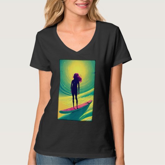 Surfergirl Girl Woman Surfboard Waves Sea Vacation T-Shirt (Vorderseite)