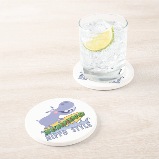 SurferHippopotamus Sandstein Untersetzer (Seite)