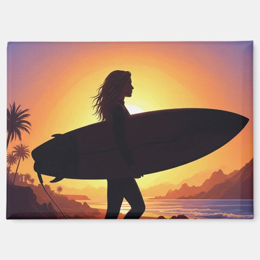 Surferin am Strand Magnet (Vorderseite)