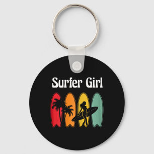 Surferin Surfboard Surfen Frauen Retro Schlüsselanhänger