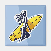 Surfermädchen mit gelbem Surfbrett Magnet (Vorne)