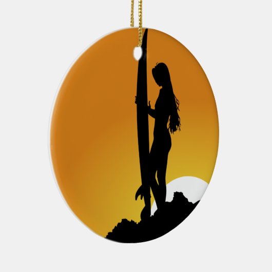 Surfermädchen Silhouette Keramik Ornament (Rechts)