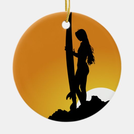 Surfermädchen Silhouette Keramik Ornament (Vorne)