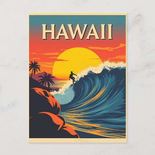 Surferparadies: Hawaii-Sonnenuntergangs-Abenteuer Postkarte (Vorderseite)