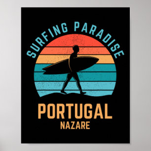 Surferparadies Portugal Nazare Vintage 70er Retro Poster