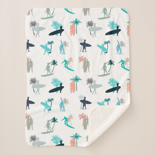 Surfers and Palm Trees Pattern Sherpadecke (Vorderseite)