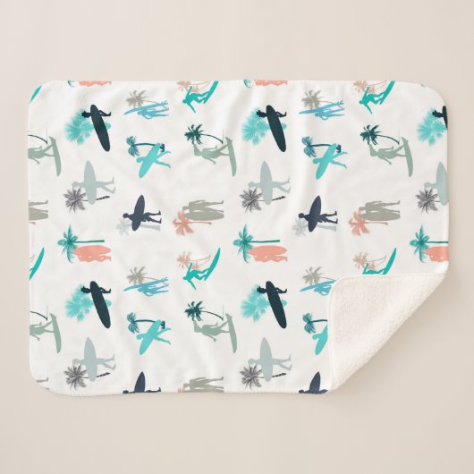 Surfers and Palm Trees Pattern Sherpadecke (Vorderseite (Horizontal))