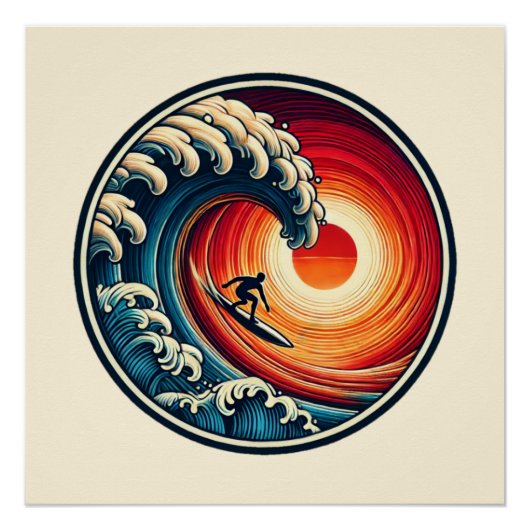 Surfer's Sunset Wave Glossy Poster (Vorderseite)