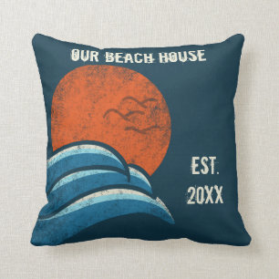 Surferstrandhaus vintage retro personalisiert kissen