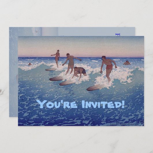 "Surffahrer, Honolulu" - Einladung zum Geburtstag (Vorne/Hinten)