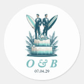 Surfgrooms Hochzeit Runder Aufkleber (Vorderseite)